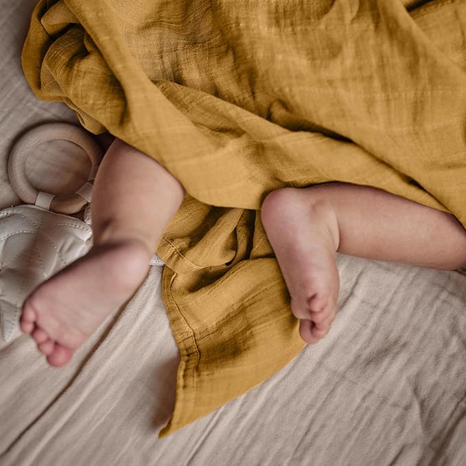 Huxie Swaddle - 100% Organic Cotton - Muslin Swaddle Blankets for Newborn, 47" x 47" (Autumn Yellow)