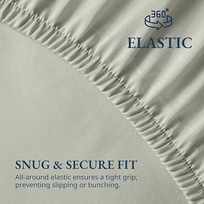 LANE LINEN 100% Organic Cotton Fitted Bed Sheets Queen Size (+Pillowcases) Soft & Comfy Percale Weave Fully Elasticized Low Pilling Fade Resistant Deep Pocket Fits Mattress Upto 15" - Mineral