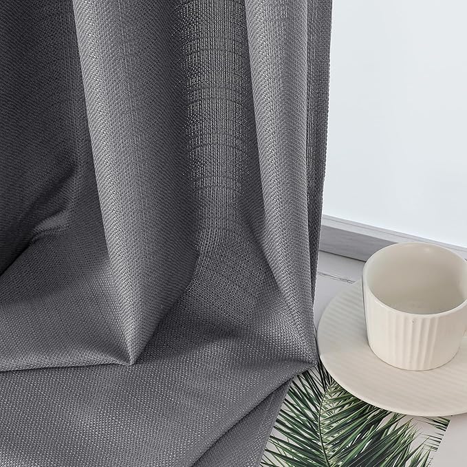 Lecloud Bessie Dark Grey Curtains 54 Inch Length 2 Panels Set, Light Filtering Faux Linen Textured Window Curtains, Rod Pocket Curtain Drapes for Bedroom Living Room, Each 30 W x 54 L