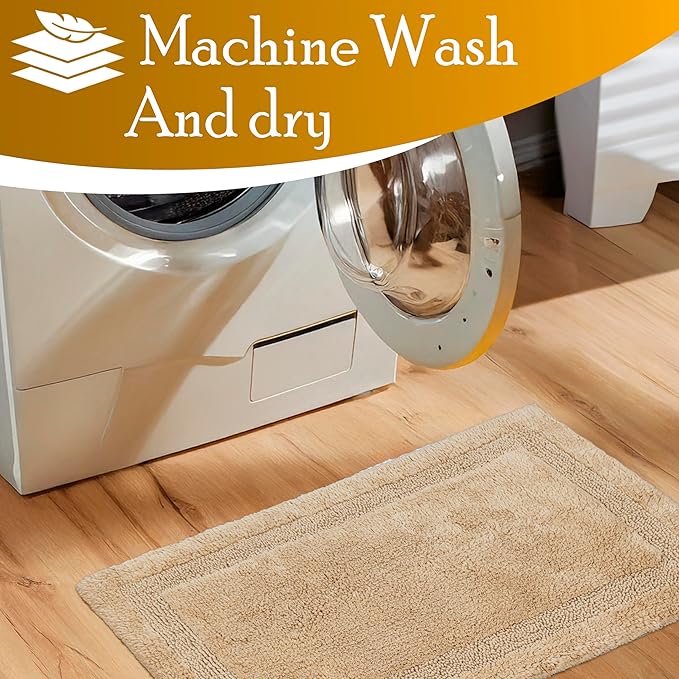 C23 Luxury 2200 GSM Heavyweight Bath Mat (Pack of 2) | 100% Tufted Cotton 20"x32" & 16"x24" Beige Thick & Plush Bathroom Rugs Ultra-Absorbent, Quick Dry, Anti-Slip Natural Latex Back, Machine Washable