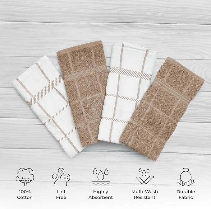 Mellow Buff 100% Cotton Terry Dish Cloth & Dish Towel, 6 Pack, Super Soft and Absorbent Kitchen Towels, Perfect for Kitchen Cleaning and Dish Washing (TAN (DT and DC Combo))