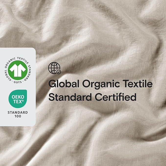 Sijo Stone Washed Organic French Linen Bed Sheet Set, GOTS Certified Organic, Best Cooling Linen Sheet Award by Sleep Foundation, 3 Piece - 2 Pillowcases and 1 Fitted Sheet (Classic, Cal King)