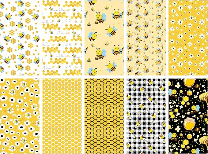 Craftido -25 Options- 100% Cotton Quilting Fabric Bundles 10pcs Fat Quarters 18”x21”-Medium Weight 5.2 oz- Soft Cotton for Quilting, Sewing Project, Patchwork, DIY Crafts – Honey Bees
