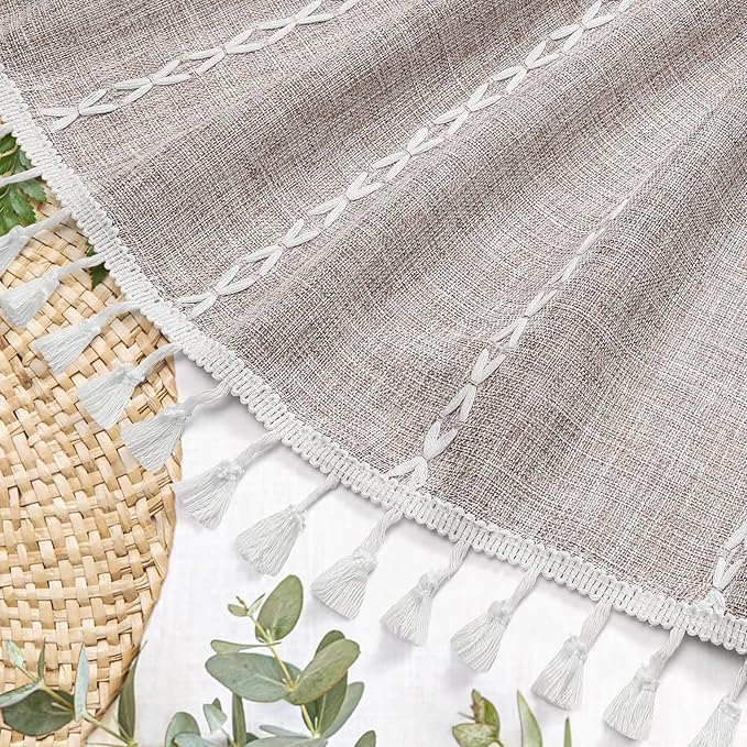 MitoVilla Boho Long Shower Curtain 72 x 78, Farmhouse 78 inch Long Polyester Linen Fabric Shower Curtains with Tassel for Chic Cottagecore French Rustic Bathroom Decor