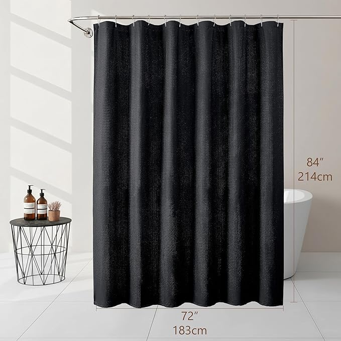 Ebesto Black Long Shower Curtain 84 Inch Length 1 Piece, Embossed Textured Soft Fabric Bathroom Shower Curtain, Water Repellent Machine Washable Cloth Hotel Spa Bath Decor, 72Wx84L Inches