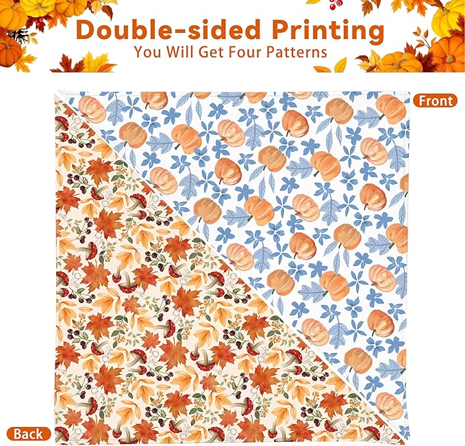 Fall Dog Bandana Reversible 2 Pack Small, Cute Autumn Pumpkin Leaves Fall Pet Bandanas Set Adjustable Triangle Holiday Scarves for Small Medium Boy Girl Dogs