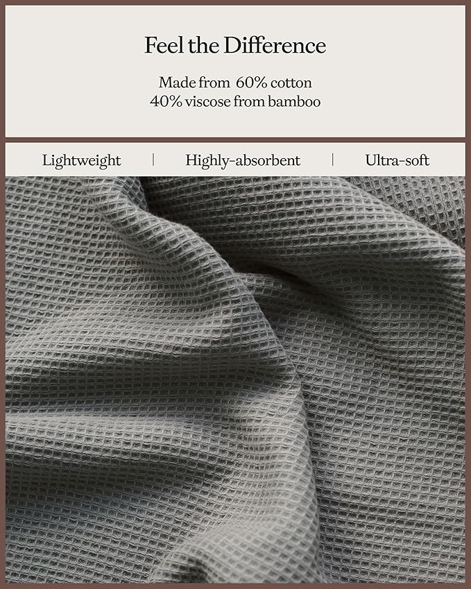 Cozy Earth Waffle Bath Sheets - 60% Cotton 40% Viscose from Bamboo Bath Sheets 40 x 65 Inches - Soft & Absorbent Terry, Reversible Mini Textured Waffle & Weave Pattern - 2 Pack