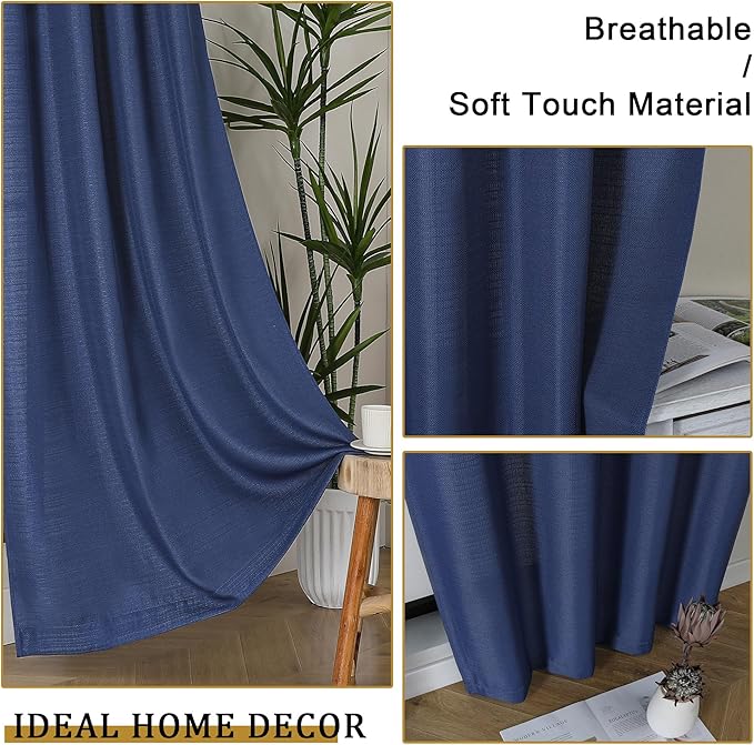 Lecloud Bessie Blue Curtains 84 Inches Long 2 Panels, Light Filtering Faux Linen Textured Window Curtains with Dual Rod Pocket for Dining Room/Bedroom/Living Room Window Treatments, Each 40 W x 84 L