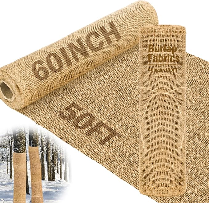 Buryeah 60 Inch x 50 ft Burlap Fabrics Roll Natural Gardening Multipurpose Burlap Weed Barrier Garden Landscape High Density Fabric Jute for Outdoor Home Craft Party Decor Wedding