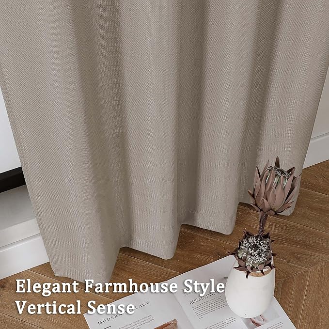 Lecloud Bessie Stone Short Curtains 45 Inch Length 2 Panels, Faux Linen Light Filtering Curtains with Dual Rod Pocket, Farmhouse Small Window Curtain for Bedroom Living Room, Each 30 W x 45 L
