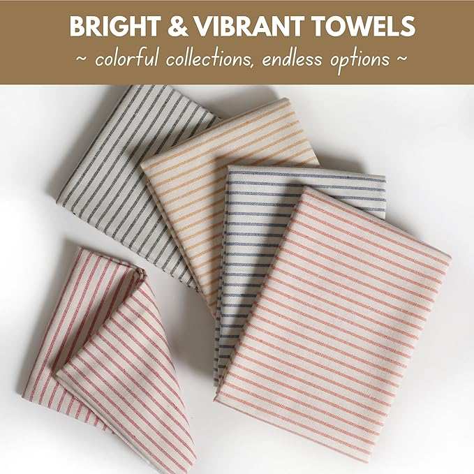 Native Fab 4 Pack Farmhouse Stripe Kitchen Dish Towels Cotton Super Absorbent Quick Drying Reusable 18x26 Inches - Bar Hand Towels, Kitchen Cleaning Towels with Hanging Loop, Milenna Yellow
