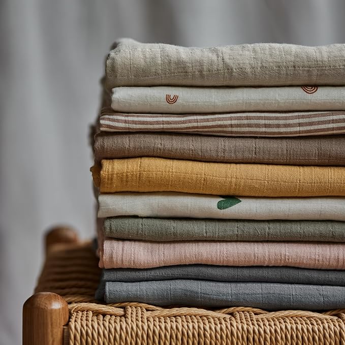 Huxie Swaddle - 100% Organic Cotton - Muslin Swaddle Blankets for Newborn, 47" x 47" (Natural Stripe)