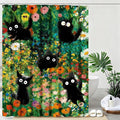 mutakin Funny Cats Shower Curtain Boho Vintage Flowers Shower Curtains for Bathroom Waterproof Fabric Bath Curtain Decor with Hooks