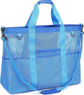 Fammart Mesh Beach Bag, Large Beach Tote with Zipper Pocket for Family Pool Bag for Toys & Vacation Essentials