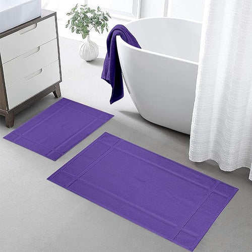 Ample Decor Bath Mats 100% Cotton 24 X 17 & 34 X 20 Inches, Oeko Tex Certified 1350 GSM Solid Construction Thick & Plush, Super Absorbent for Bathroom Floor, Shower – Purple