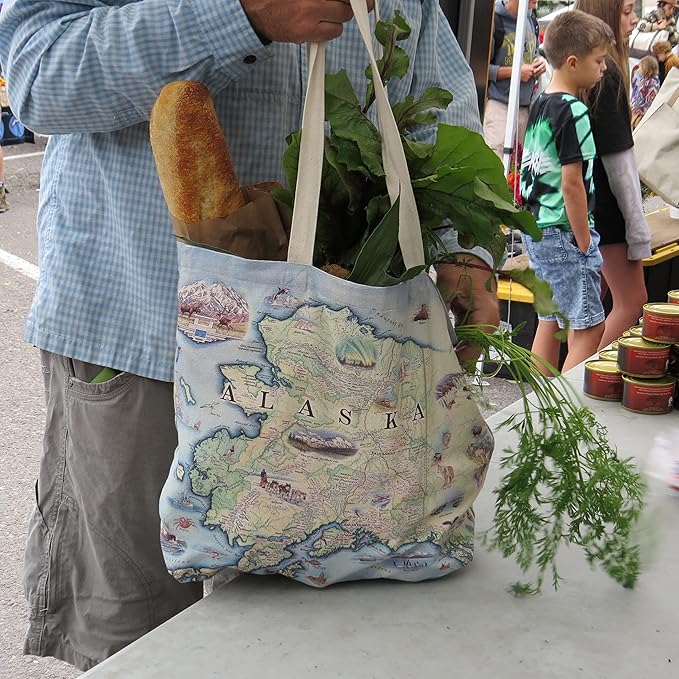Xplorer Maps Canvas Tote Bag with Handles, Cloth Grocery Shopping Bag, Reusable & Eco-friendly Bag, 100% Cotton, Washable
