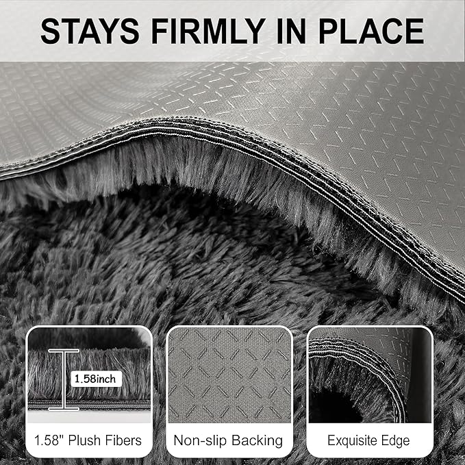 2x3 ft Shaggy Small Black Rug, Tie Dye Soft Fluffy Carpet Bedside Fuzzy Area Rug Non-Slip Bottom for Nursery Kids Bedroom Door Indoor Dog Mat Living Room Home Decor Aesthetic