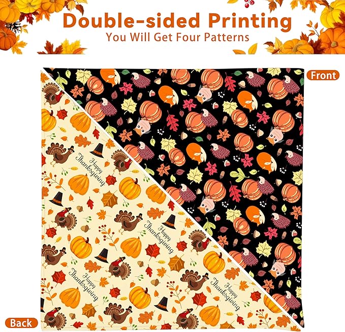 Fall Thanksgiving Dog Bandana Reversible 2 Pack Large, Pumpkin Turkey Leaves Fox Cute Thanksgiving Pet Bandanas for Dogs Adjustable Triangle Holiday Scarves for Medium Large Extra Large Boy Girl Dogs
