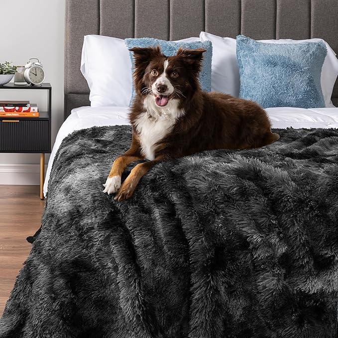 PetAmi Waterproof Dog Blanket for Large Dog, Calming Pet Blanket Bed Couch Cover Protector, Washable Sherpa Faux Fur Throw for Sofa Furniture Protection, Soft Fluffy 60x80 Tie-Dye Black