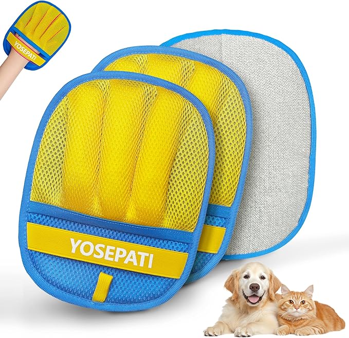 YOSEPATI Pet Hair Removal Glove, Five-Finger Magic Brush Electrostatic Mitt 2 PCs, Pet Hair Remover Tool for Dog & Cat, Reusable Pet Hair Gloves Pet Grooming Needs, Fur Remover for Couch & Clothing