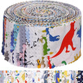 Hanjunzhao Dinosaur Fabric Jelly Rolls for Quilting, 42 Strip 2.5" x 44" Dinosaur Jelly Roll Fabric, Soft Cotton Material Strips for Baby Boy Kids Blanket, Rug, Upholstery, Home Décor, and Crafts