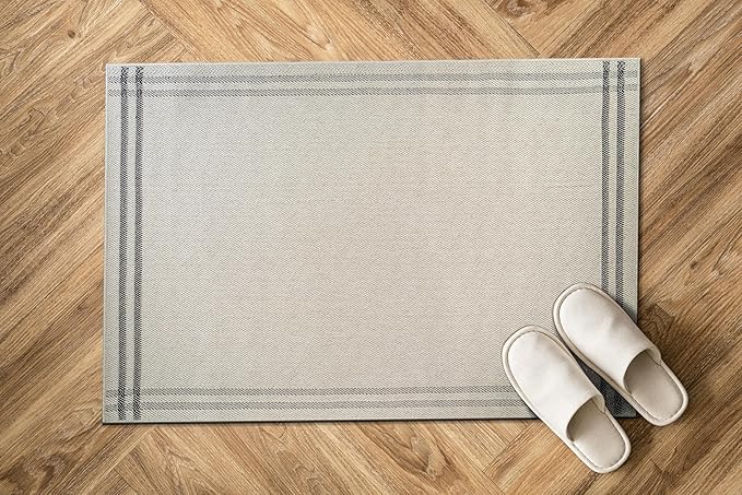 Easy Jute Rugs 2x3 Bordered Bone Color Living Room Indoor Outdoor Door Mat for Patio and Kitchen Rug High Traffic Washable Easy to Clean Solid Boho Woven Design Outside Carpet (2 x 3)