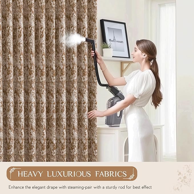 Beauoop Brown Floral Jacquard Blackout Curtains 84 Inches Long 2 Panels for Bedroom Living Room Chenille Flower Room Darkening Thermal Insulated Soundproof Grommet Window Treatments Drapes, 52x84