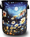 Watercolor Flowers Laundry Hamper Foldable Oxford Cloth Night Starry Sky Floral Laundry Basket With Handle Portable Clothes Storage Basket Laundry Bag 18.9"x16.5" For Laundry Room/Bedroom/Bathrooms