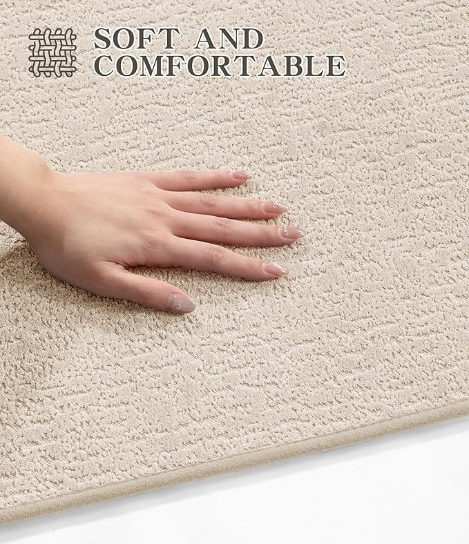 chakme Bathroom Rug Sets 5 Piece, Ultra Thin Bath Mat Quick Dry Bath Mat, Absorbent Bath Mats for Bathroom Non Slip Machine Washable, (Light Beige)