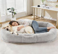 Festisoul Large Plush Dog Bed with Raised Headrest, Orthopedic Pet Bed for Dogs & Cats, Washable Fleece Pet Bed for Large Breeds, White Grey (19x14x9 Inches)