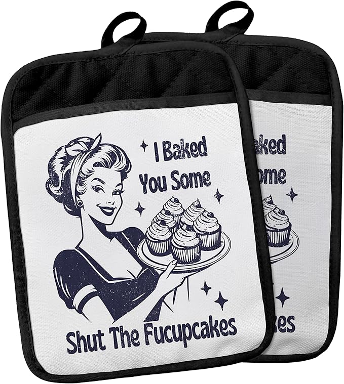 Funny Pot Holders with Pockets, Funny Baking Gifts, Baker Baking Gifts for Women Pot Holders Heat Resistant Oven Mitts Hot Pads for Kitchen Baking Cooking