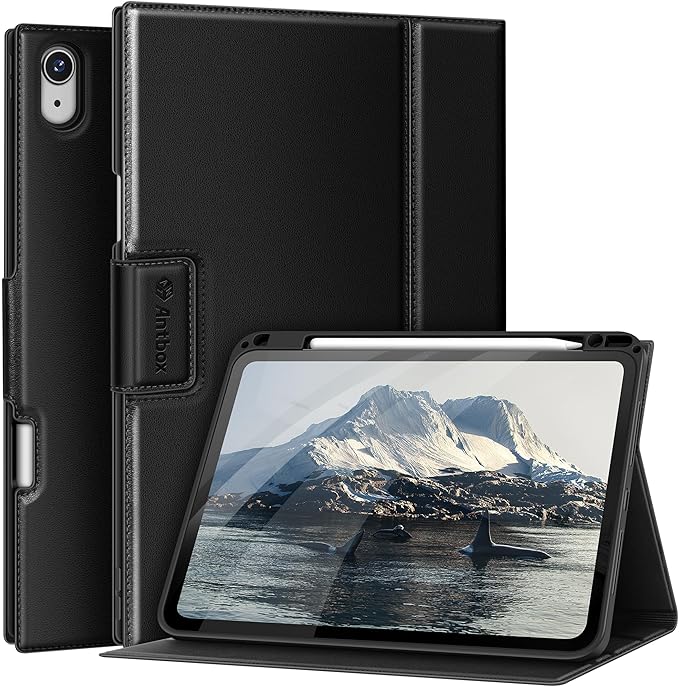 Antbox Case for iPad Air 11-inch M3 (2025) / M2 (2024), iPad Air 5th/4th Generation 10.9'' Vegan Leather with Pencil Holder Typing Angle Auto Sleep/Wake Muti-Stand