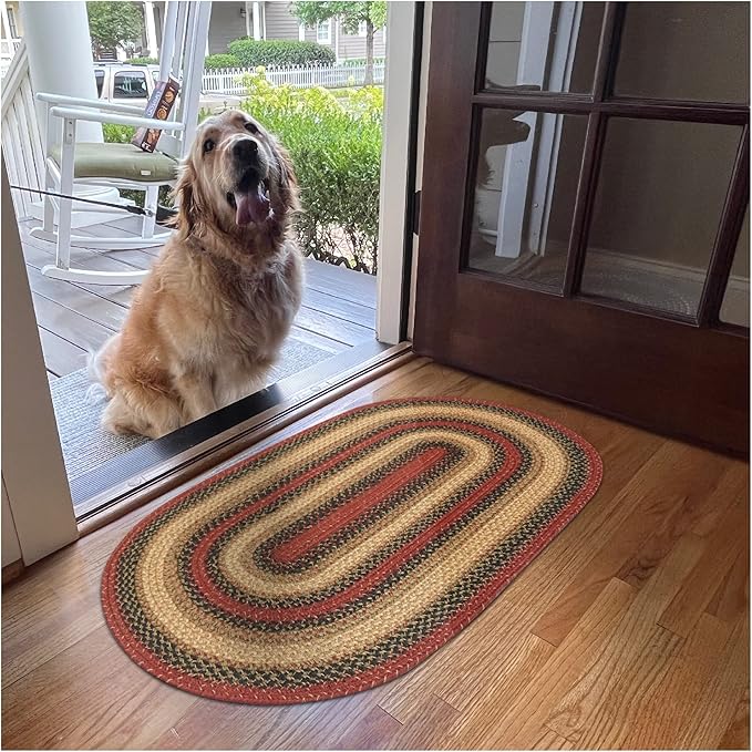 Homespice Highland Oval Braided Rugs 20x30 - Jute Country Kitchen Rugs for Cabin Decor, Reversible, No Shed Jute for Low Maintenance