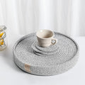 Art PineCone's Woven Cotton Rope Round Placemats Set of 4 with Holder Included, Non-Slip, and Heat Resistant Shabby Chic Placemats (Heather Gray, 13 inch Plus Coaster)