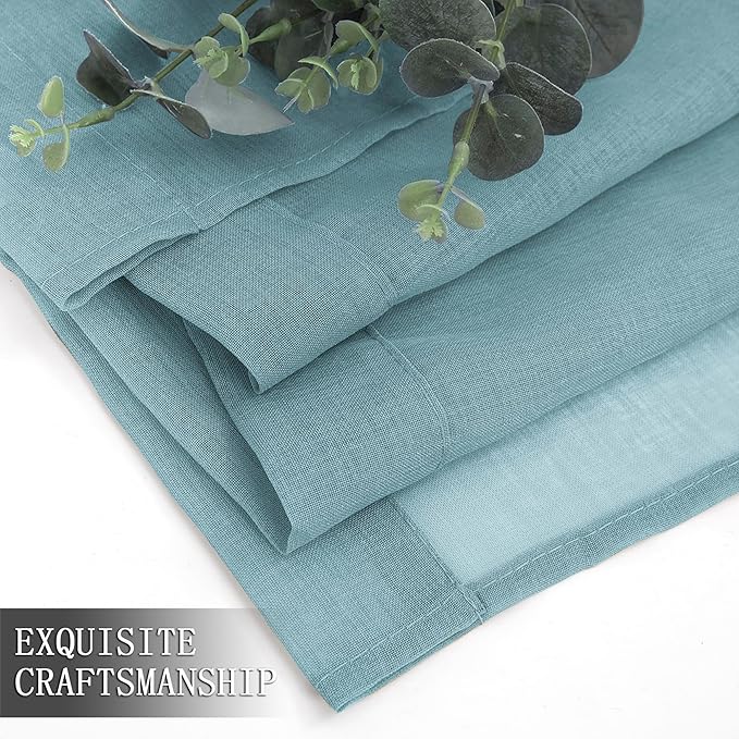 Tollpiz Short Sheer Curtains Linen Textured Living Room Curtain Sheers Light Filtering Rod Pocket Voile Curtains for Bedroom, 42 x 45 inches Long, Dusty Blue, Set of 2 Panels