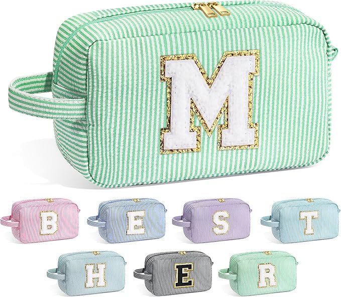 YOOLIFE Gifts for Women Teen Girls Kids - Initial Makeup Bag Cosmetic Bag Toiletry Pouch, Personalized Birthday Gifts for Women Girls Mom Daughter Sister Friends, Light Green M