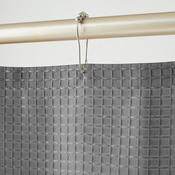 Indecor Home Luxury Waffle Weave Shower Curtain Elegant Hotel Style Fabric for Bathroom, Water Repellent, Machine Washable Dark Grey Waffle