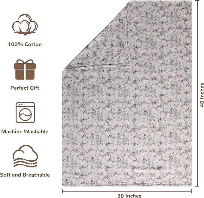 NTBAY 4 Layer Muslin Cotton Toddler Blanket, 30x40 Soft and Breathable Receiving for Newborns and Infants, Perfect for Crib, Stroller, Travel, Lightweight Nursery Blanket, Vintage Bloom