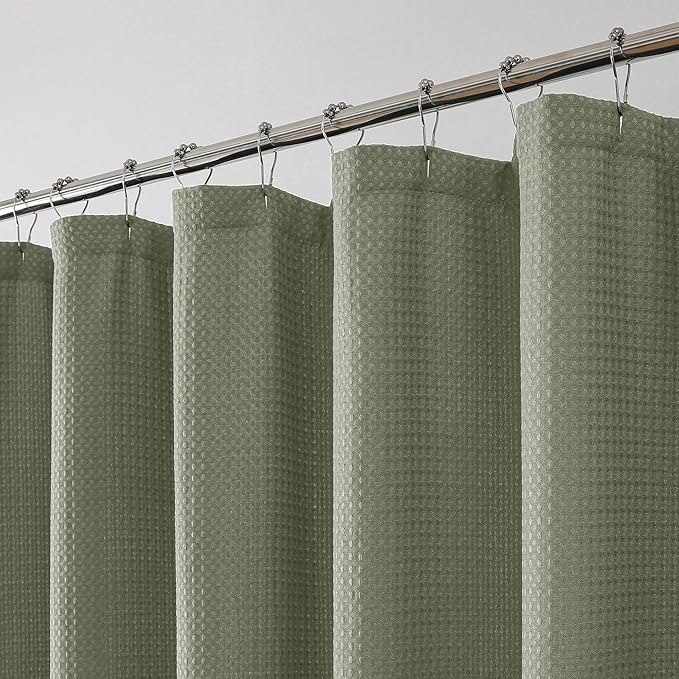OWENIE Sage Green Shower Curtain, Waffle Weave Heavy Fabric Shower Curtain for Bathroom, Waterproof Thick Textured 420G/M Elegant Luxury Hotel Spa Bath Curtains, Machine Washable, 72W x 72L