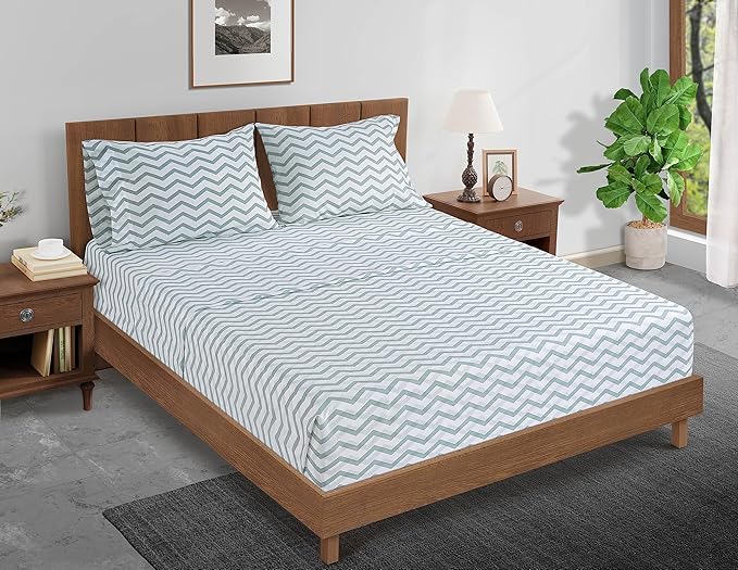LANE LINEN King Size Fitted Sheet, 100% Organic Cotton, 3-Piece Set (1 Fitted Sheet,2 Pillowcases), Percale Weave, Ultra Soft, Breathable,Fits Mattress Upto 15" Deep - Chevron (No Flat Sheet)