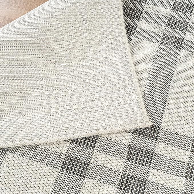 CAMILSON Easy Jute Rug 5x7, Indoor Outdoor Off-White Color Fiber Area Rugs for Living Room Patio and Kitchen Rug Checkred Boho Woven Design, Easy-Cleaning, Washable Outside Carpet (5 x 7)