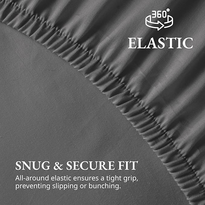LANE LINEN Full Size Fitted Sheet, 100% Organic Cotton, 3Pc Set (1 Fitted Sheet,2 Pillowcases), Percale Weave, Bottom Sheet, Breathable, Fits Mattress Upto 15" Deep - Charcoal(No Flat Sheet)