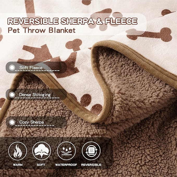 CAPT.SNOOZE Waterproof Dog Blankets Pet Blanket 50"x60", Soft Fluffy Sofa Car Bed Protector, Reversible Sherpa Fleece Dog Blanket for for Small Medium Large Dogs Cats (Beige-House)