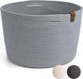 DENJA & CO Large Blanket Basket for Living Room - Decorative Woven Baskets for Storage | Cotton Rope Large Baskets for Blankets, Pillows, Toys, or Laundry | Light Gray (17.7" Wide x 11.4" Tall)