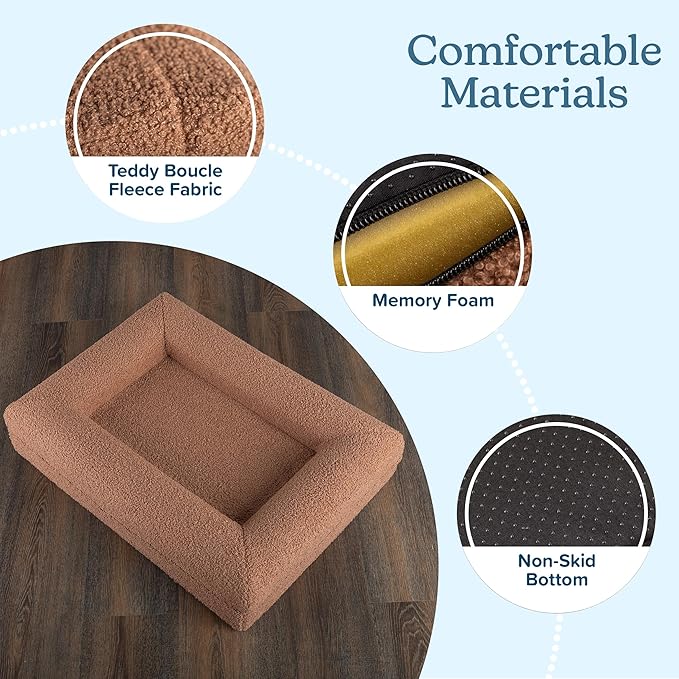 PETMAKER Orthopedic Pet Bed - 26in Small Dog Bed with Supportive Bolster, Nonslip Bottom, and Removable Washable Cover - Memory Foam Puppy Bed for Small Dogs and Cats - Dog Products (Brown)