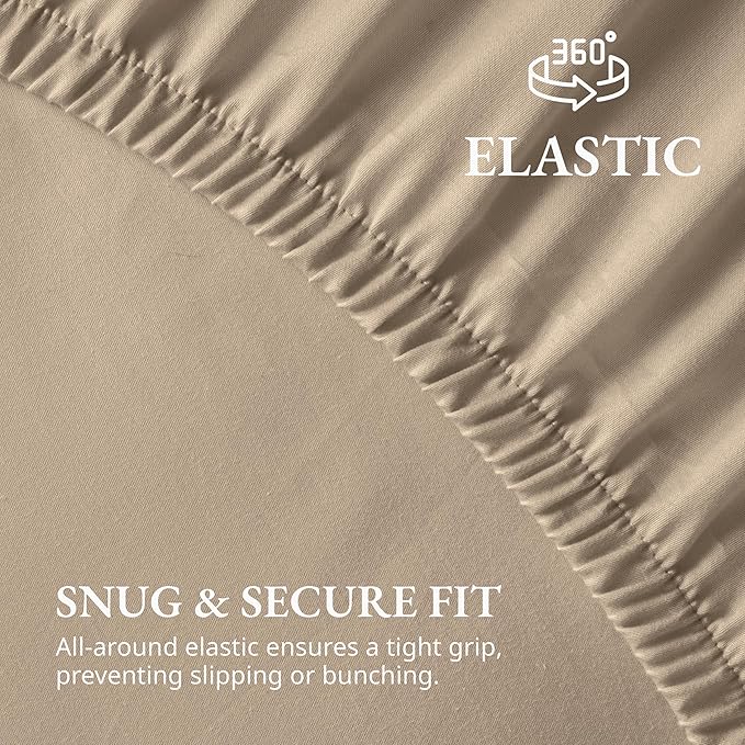 LANE LINEN Fitted Sheet Full Size, 100% Organic Cotton, 3Pc Set (1 Fitted Sheet, 2 Pillowcases), Percale Weave, Full Bed Fitted Sheets, Ultra Soft, Fits Mattress Upto 15" Deep - Linen (No Flat Sheet)