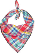 THE WORTHY DOG Classic Tie-On Dog Bandana – Soft Cotton Flannel Square Pet Bandana, Plaid Pattern, Coral Multicolored, Small