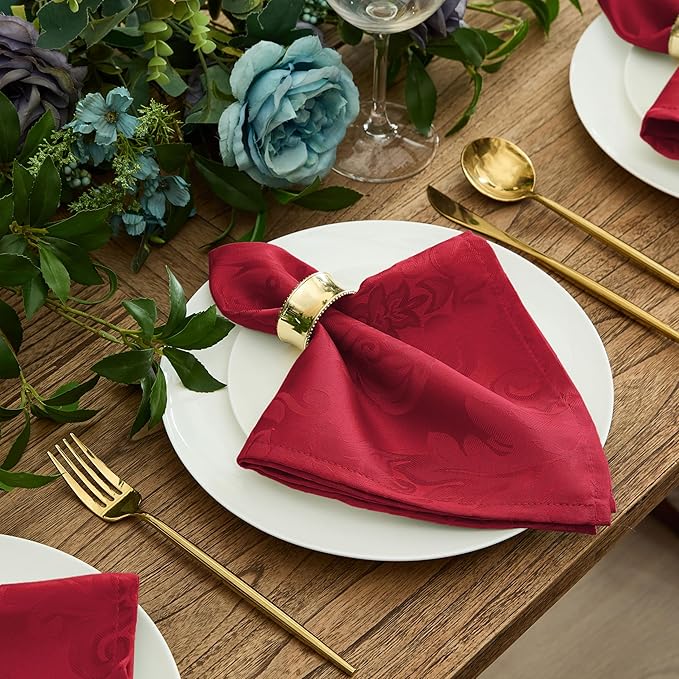 Newbridge Barcelona Damask Fabric Tablecloth, 70 Inch Round, Red – No Iron, Soil Resistant Table Cover for Dining, Parties and Holidays