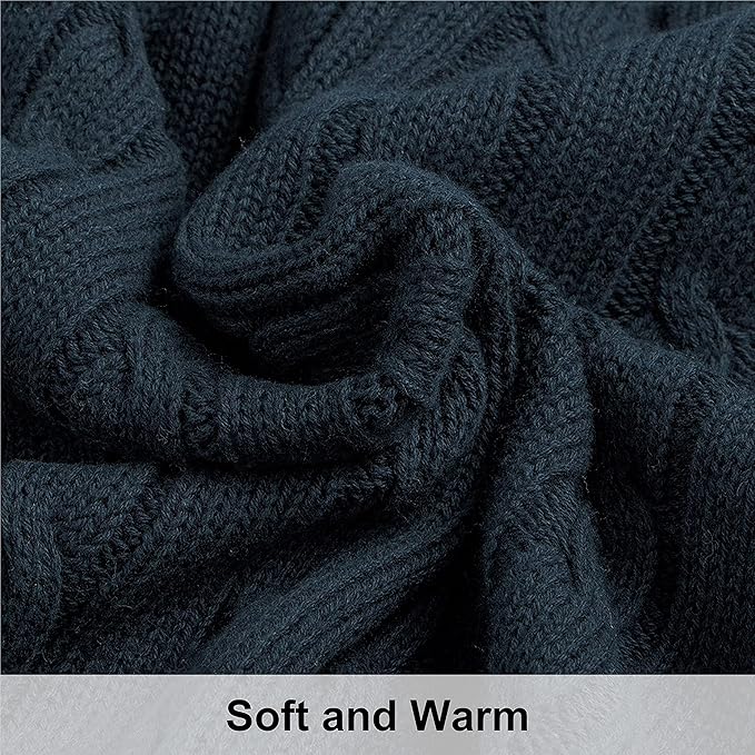 NTBAY 100% Pure Cotton Oversize (60x80) Cable Knit Throw Blanket, Super Soft Warm Knitted Throw Blanket for Bed, Sofa, Chair, Couch - Extra Cozy, Machine Washable, Comfortable Home Decor, Navy