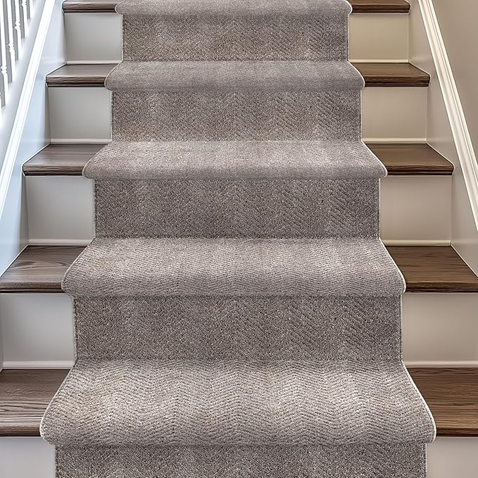 Well Woven Custom Size Hallway & Stair Runner- Harlow Pompeii Taupe 31 Inches Wide x 22 Feet Long Runner (31" x 22') Runner Rug - Modern Chevron Pattern, Ultra-Soft, Easy-Clean